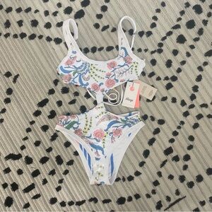 Maaji one piece women’s swimsuit, striped, and floral reversible pattern ￼